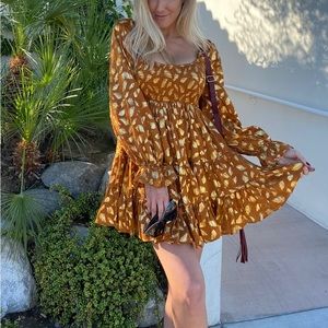 Ginger feather flocked Babydoll Dress